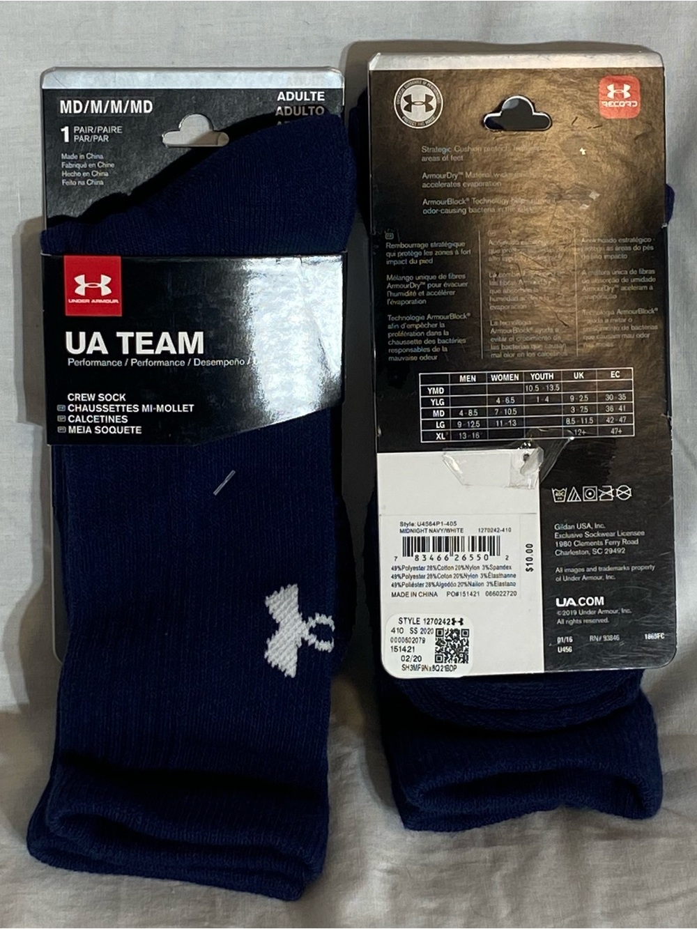 Under Armour UA Team Crew Socks Midnight Navy - Two Pair